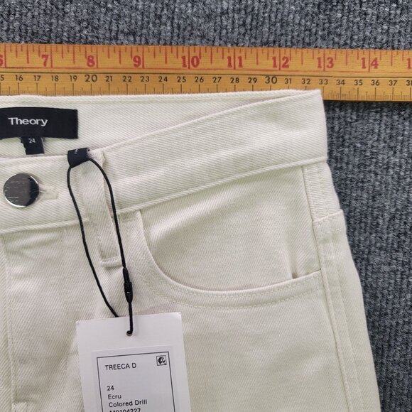 Theory Womens Size 24 Treeca D Crop Slim Cut Ecru Colored Drill Pants New - Picture 13 of 16